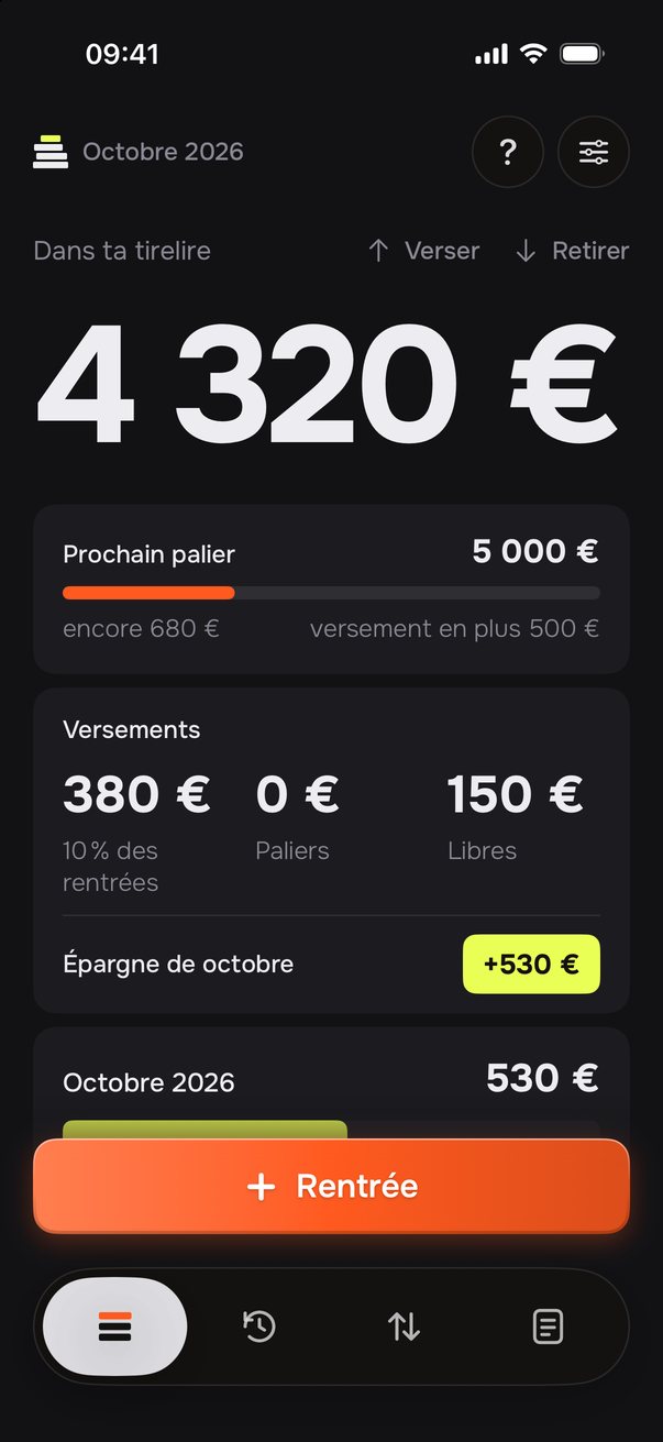 La tirelire avec le thème sombre.
