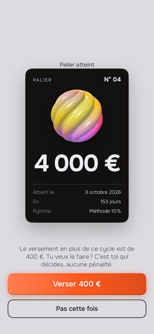 Palier atteint&nbsp;: carte n°&nbsp;04 de 4&nbsp;000&nbsp;€, versement en plus proposé de 400&nbsp;€.