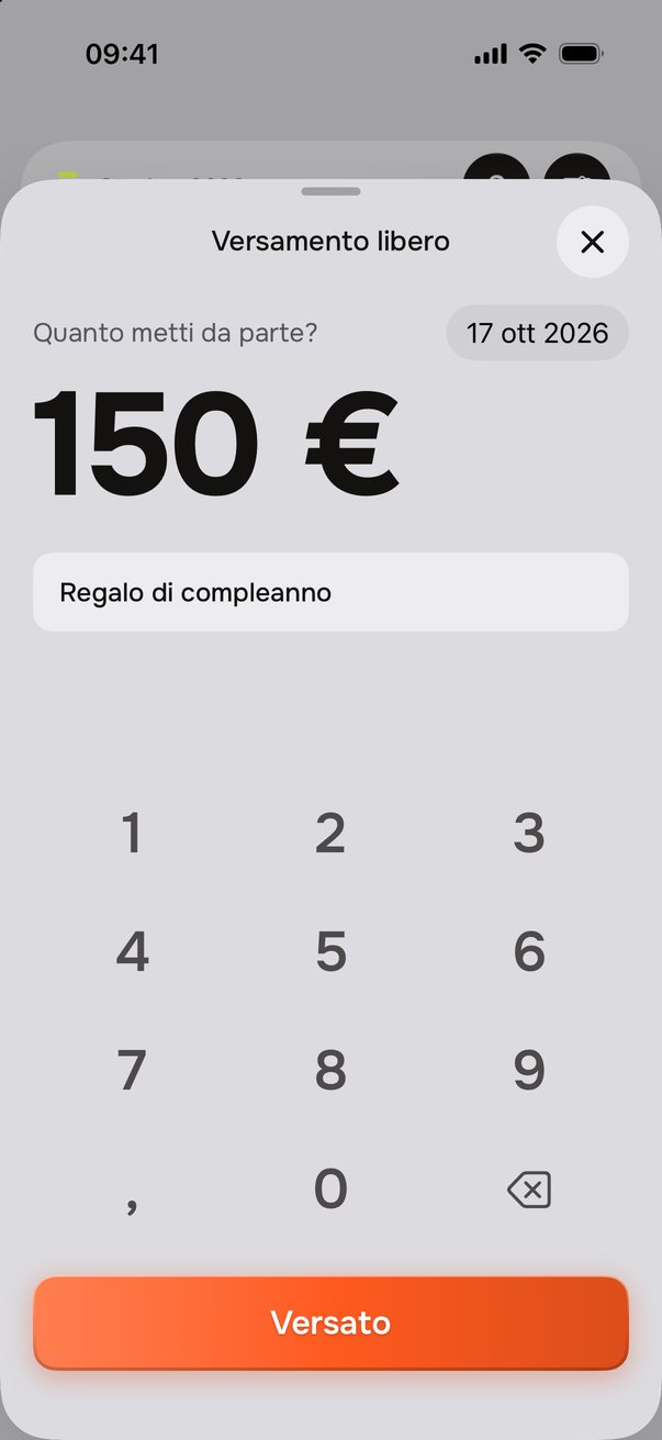 Versamento libero di 150&nbsp;€ con la nota «Regalo di compleanno».