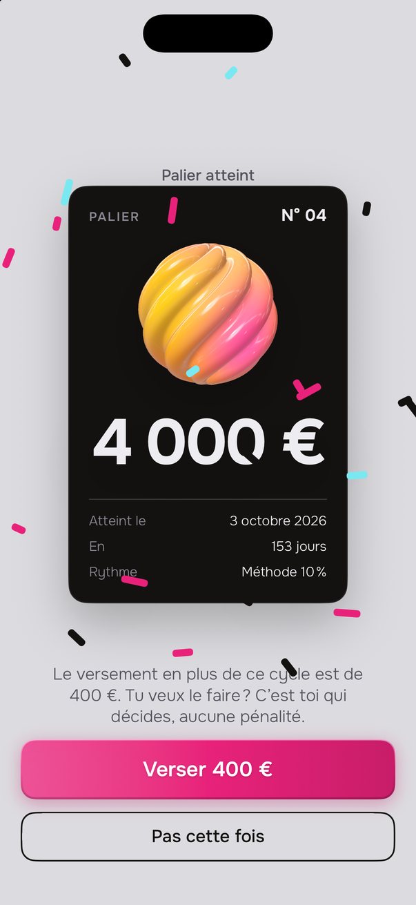 Un palier avec des confettis, palette Rose